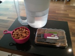 Ingredients to make almond milk: almonds, water, optional dates